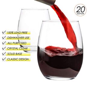 UMI UMIZILI 20oz Stemless Wine Glasses Set of 6, Large Wine Glass For Enhanced Aeration, Red or White Wine Tumbler, Clear