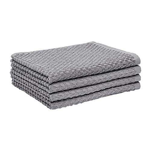 Amazon Basics 100% Cotton Terry Kitchen Dish Towels, Popcorn Texture, 4-Pack, Grey, 28" x 16" x 0.1"