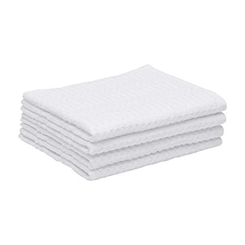 Amazon Basics 100% Cotton Kitchen Dish Towels, 26 x 16-Inch, Absorbent Durable Ringspun Cloth - 4-Pack, White