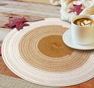 yigeyige round placemats set of 4, the place mats is suitable for holiday parties, family gatherings and daily use,14.2'' (coffee, 4)