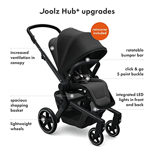 Joolz Hub+ - Premium Stroller for Babies from 6 Months up to 50 lbs - Superior Comfort & Safety - Easy Fold & Go - Integrated LED Lights - XXL Sunhood - Brilliant Black