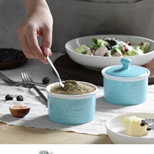 DOWAN Salt and Pepper Bowls, 9 OZ Salt and Pepper Cellar, Salt & Pepper Shakers Set of 2, Stacking Ceramic Salt and Pepper Container with Lid, Salt Keeper, Adorable Decorative Mason Décor, Turquoise