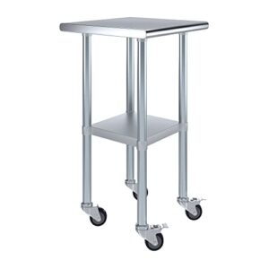 amgood stainless steel work table with casters | work station | metal utility table on wheels (stainless steel work table + casters, 20" long x 20" deep)