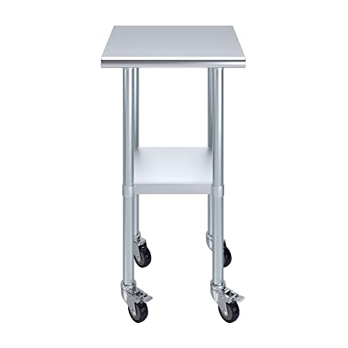 AmGood Stainless Steel Work Table with Casters | Work Station | Metal Utility Table On Wheels (Stainless Steel Work Table + Casters, 20" Long x 20" Deep)