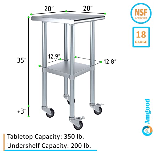 AmGood Stainless Steel Work Table with Casters | Work Station | Metal Utility Table On Wheels (Stainless Steel Work Table + Casters, 20" Long x 20" Deep)