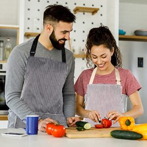 2 Pack Apron, Cotton Cooking Kitchen Aprons, Adjustable Bib Apron with 2 Pockets for Men Women Chef Aprons,(Black/Brown Stripes)