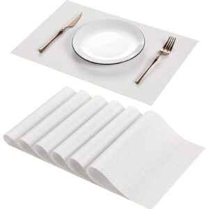ahhfsmei placemats set of 6 for dining table washable woven vinyl non-slip placemat heat-resistant durable table mats for dining table easy to clean（white）