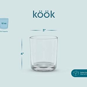 KooK Classic Whiskey Glasses, Double Old Fashioned Glass Cups, Drinking Glasses, Durable Glassware, Perfect for Bar or Home Use, Great for Bourbon, Scotch, Cocktails, Set of 6, 12 Oz