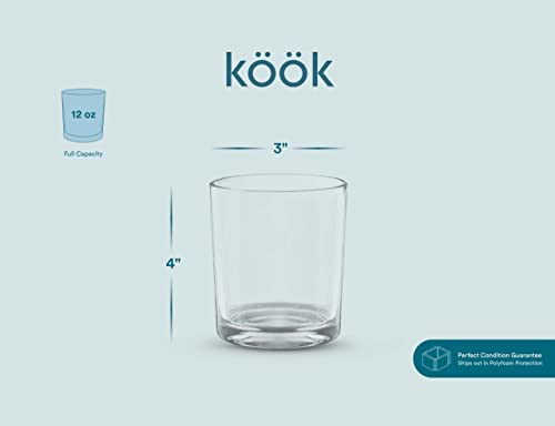 KooK Classic Whiskey Glasses, Double Old Fashioned Glass Cups, Drinking Glasses, Durable Glassware, Perfect for Bar or Home Use, Great for Bourbon, Scotch, Cocktails, Set of 6, 12 Oz