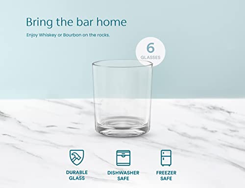 KooK Classic Whiskey Glasses, Double Old Fashioned Glass Cups, Drinking Glasses, Durable Glassware, Perfect for Bar or Home Use, Great for Bourbon, Scotch, Cocktails, Set of 6, 12 Oz