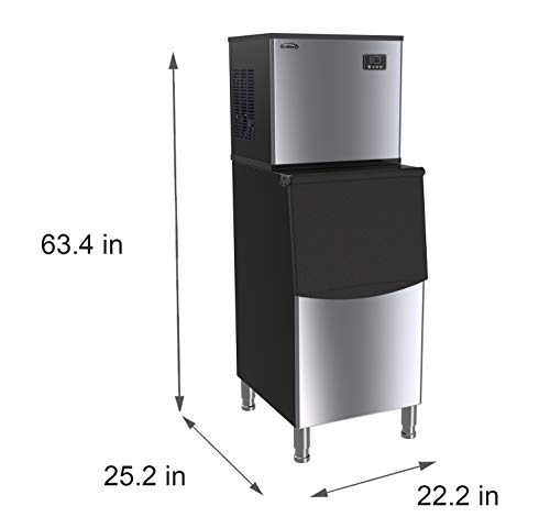 KoolMore Modular Ice Maker Machine, 315 lb. Full Cube Production, Free-Standing with Air Cooled Evaporator, 200 lb Bin, Stainless-Steel