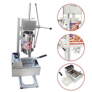 Commercial Churro Machine Stainless Steel Churro Maker Home 3L Vertical Type Manual Spanish Donuts Machine Maker with 6L Commercial Electric Deep Fryer for Churro Donut French Fry