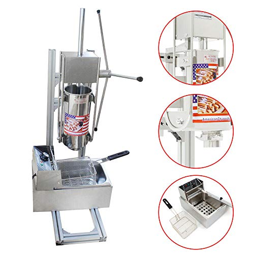 Commercial Churro Machine Stainless Steel Churro Maker Home 3L Vertical Type Manual Spanish Donuts Machine Maker with 6L Commercial Electric Deep Fryer for Churro Donut French Fry