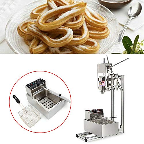 Commercial Churro Machine Stainless Steel Churro Maker Home 3L Vertical Type Manual Spanish Donuts Machine Maker with 6L Commercial Electric Deep Fryer for Churro Donut French Fry