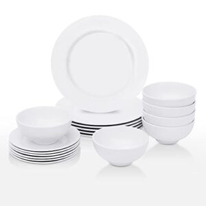 super deal round 18-piece white kitchen dinnerware set, service for 6, plates and bowls – microwave, oven and dishwasher safe