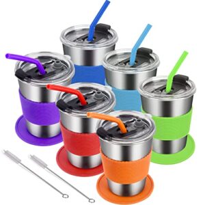 wownnic kids cups with lid and straw- 6 packs 12oz stainless steel cups for kids– leakproof closed buckles kids tumblers– comfortable and safe sippy cups- spill proof toddler cups