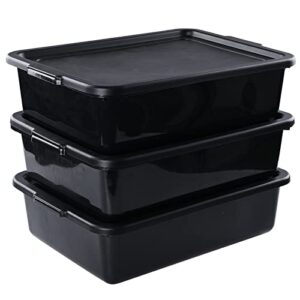 ucake 3-pack plastic bus box with lid, commercial bus tubs, 13 l, black