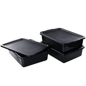 Ucake 3-Pack Plastic Bus Box with Lid, Commercial Bus Tubs, 13 L, Black