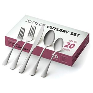 20-piece stainless steel silverware set - attractive mirror finished flatware set - serving for 4, classic cutlery set for home/restaurant - includes spoons, forks & knifes - dishwasher safe utensils