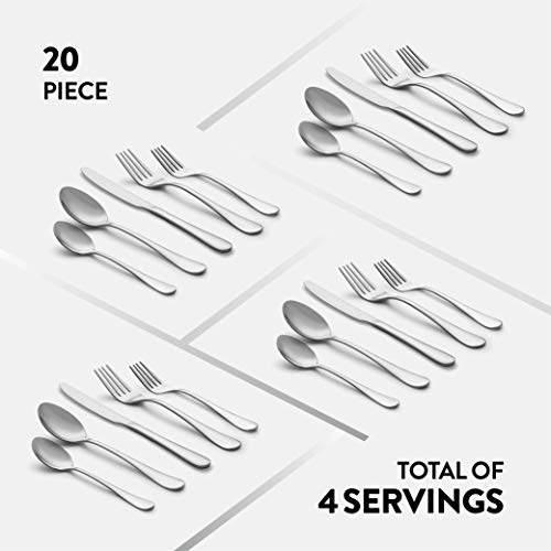 20-Piece Stainless Steel Silverware Set - Attractive Mirror Finished Flatware Set - Serving for 4, Classic Cutlery set for Home/Restaurant - Includes Spoons, Forks & Knifes - Dishwasher Safe Utensils