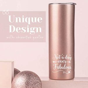 Onebttl 50th Birthday Gifts for Women, Female, Her - 50 and Fabulous - 20oz/590ml Stainless Steel Insulated Tumbler with Straw, Lid, Message Card - (Rose Gold)