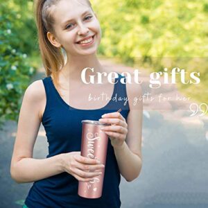 Onebttl Sweet 16 Gifts for Girls, Female, Her - Sweet Sixteen - 20oz/590ml Stainless Steel Insulated Tumbler with Straw, Lid, Message Card - (Rose Gold)