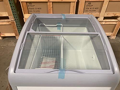 Chest Freezer Glass Door sliding Commercial Ice Cream Freezer 26" White Curve Display Top w/Storage Baskets - 5.7 Cu.Ft