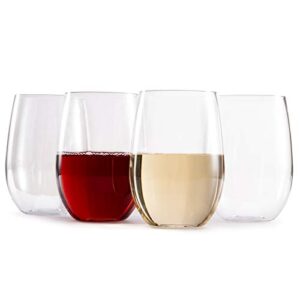 hotder tritan stemless wine glasses,unbreakable bpa-free plastic glasses,set of 4,16oz (egg shape)