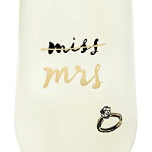 Kate Spade New York Insulated Bridal Stainless Steel Wine Tumbler, 16 Ounce Double Wall Tumbler for Bride to Be, Stemless Travel Cup with Lid, Miss to Mrs. (White)