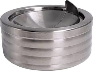 grooved silver classic metal ashtray with a lid for cigarettes - windproof outdoor ashtrays can patio outdoor indoor decorative fancy ash tray