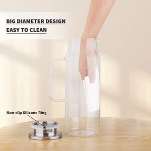 Glass Pitcher with Lid and Handle, 50 oz/1500ml Water Pitcher, Pitcher for Ice Tea and Homemade Juice, Heat Resistant Borosilicate Glass Carafe for Hot/Cold Water.