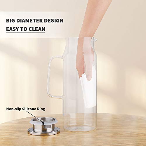 Glass Pitcher with Lid and Handle, 50 oz/1500ml Water Pitcher, Pitcher for Ice Tea and Homemade Juice, Heat Resistant Borosilicate Glass Carafe for Hot/Cold Water.