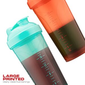 Hydra Cup | 6 Pack | Shaker Bottles for Protein Powder Shakes & Mixes, 28-Ounces (900ml), Six Colors, Wire Whisk & Mixing Grid, BPA Free Shaker Cup Blender Set