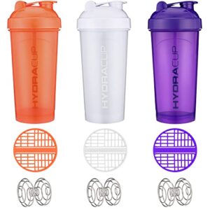 Hydra Cup | 6 Pack | Shaker Bottles for Protein Powder Shakes & Mixes, 28-Ounces (900ml), Six Colors, Wire Whisk & Mixing Grid, BPA Free Shaker Cup Blender Set