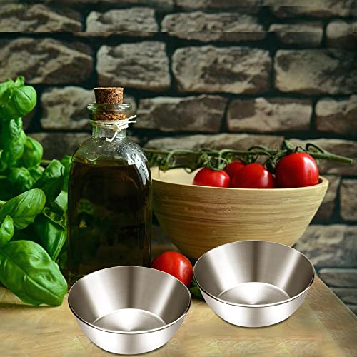 BILLIOTEAM 6 Pcs Stainless Steel Sauce Dishes, Round Seasoning Bowls, Mini Appetizer Plates, Sushi Dipping Bowl Mixing Saucers (3.15 x 1.18 Inch)