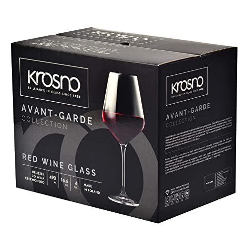 Krosno Red Wine Glasses | Set of 6 | 16.6 oz | Avant-Garde Collection | Crystal Glass | Perfect for Home, Restaurants and Parties | Dishwasher Safe
