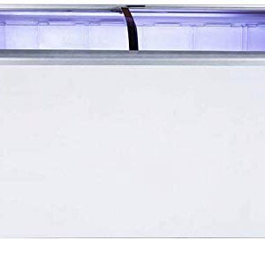 Lucky Kitchen Commercial Angle Curved Top Chest Freezer Glass Top, Deep Ice Cream Freezer with 4 Wire Baskets, Adjustable Thermostat, Locking Coasters, 12.5 Cubic Feet, White
