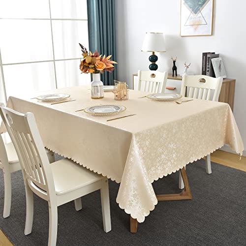 Romanstile Rectangle Vinyl Tablecloth,100% Waterproof Heavy Duty Oil Spill Proof Stain Resistant Plastic PU Table Cover with Flannel Backing for Kitchen/Dining/Parties（Rose Beige, 60 x 84