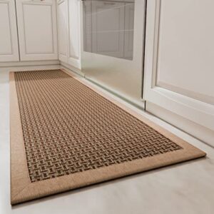 montvoo kitchen rugs and mats for floor, washable non-skid runner rug, absorbent twill standing mat for sink, brown