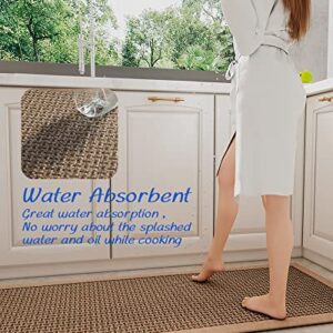 MontVoo Kitchen Rugs and Mats for Floor, Washable Non-Skid Runner Rug, Absorbent Twill Standing Mat for Sink, Brown