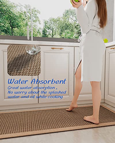 MontVoo Kitchen Rugs and Mats for Floor, Washable Non-Skid Runner Rug, Absorbent Twill Standing Mat for Sink, Brown