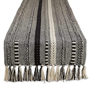 dii farmhouse braided stripe table runner collection, 15x108 (15x113, fringe included), black