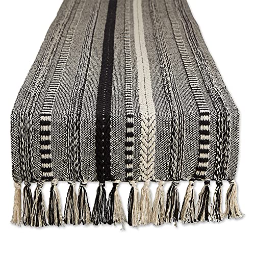 DII Farmhouse Braided Stripe Table Runner Collection, 15x108 (15x113, Fringe Included), Black