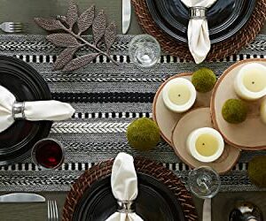 DII Farmhouse Braided Stripe Table Runner Collection, 15x108 (15x113, Fringe Included), Black