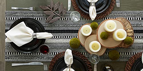 DII Farmhouse Braided Stripe Table Runner Collection, 15x108 (15x113, Fringe Included), Black