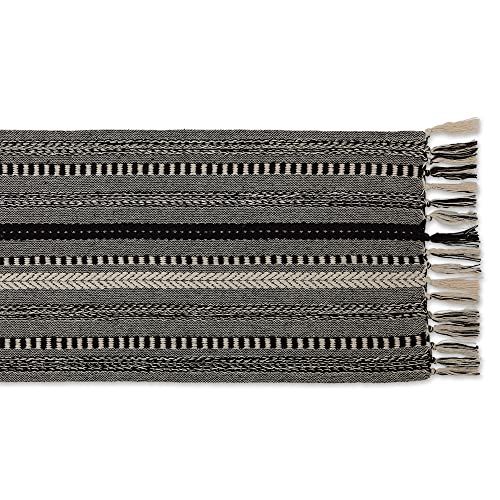 DII Farmhouse Braided Stripe Table Runner Collection, 15x108 (15x113, Fringe Included), Black