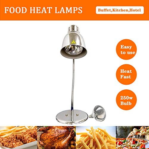 KOUWO Commercial Food Heat Lamp with Bulb Fried Food Warming Lamps Hot Food Warmer Lights for Buffet Bar Parties Catering (Silver(Single Head))