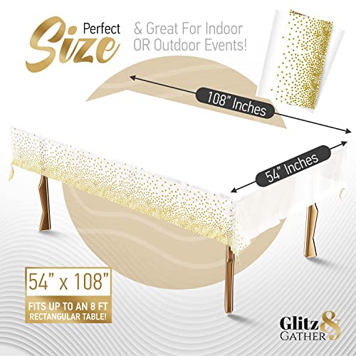 Glitz&Gather Heavy Duty Plastic Table Cloth For Parties Disposable 4 Pack, 54''x108'' for Rectangle Table |Decorative Durable,Waterproof & Wrinkleless Gold TableCloth |Plastic Table Cover For Weddings