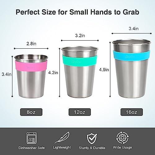 SOPHICO Magnetic Hanging Cups for Toddlers Kids and Adults, Hanging Cup on Fridge or Water Coolers, for Independent Drinkers (Mix, Stainless Steel)