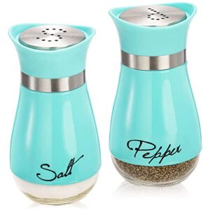 tebery 4 ounces blue salt and pepper shakers set stainless steel & glass spice dispenser classic, refillable design